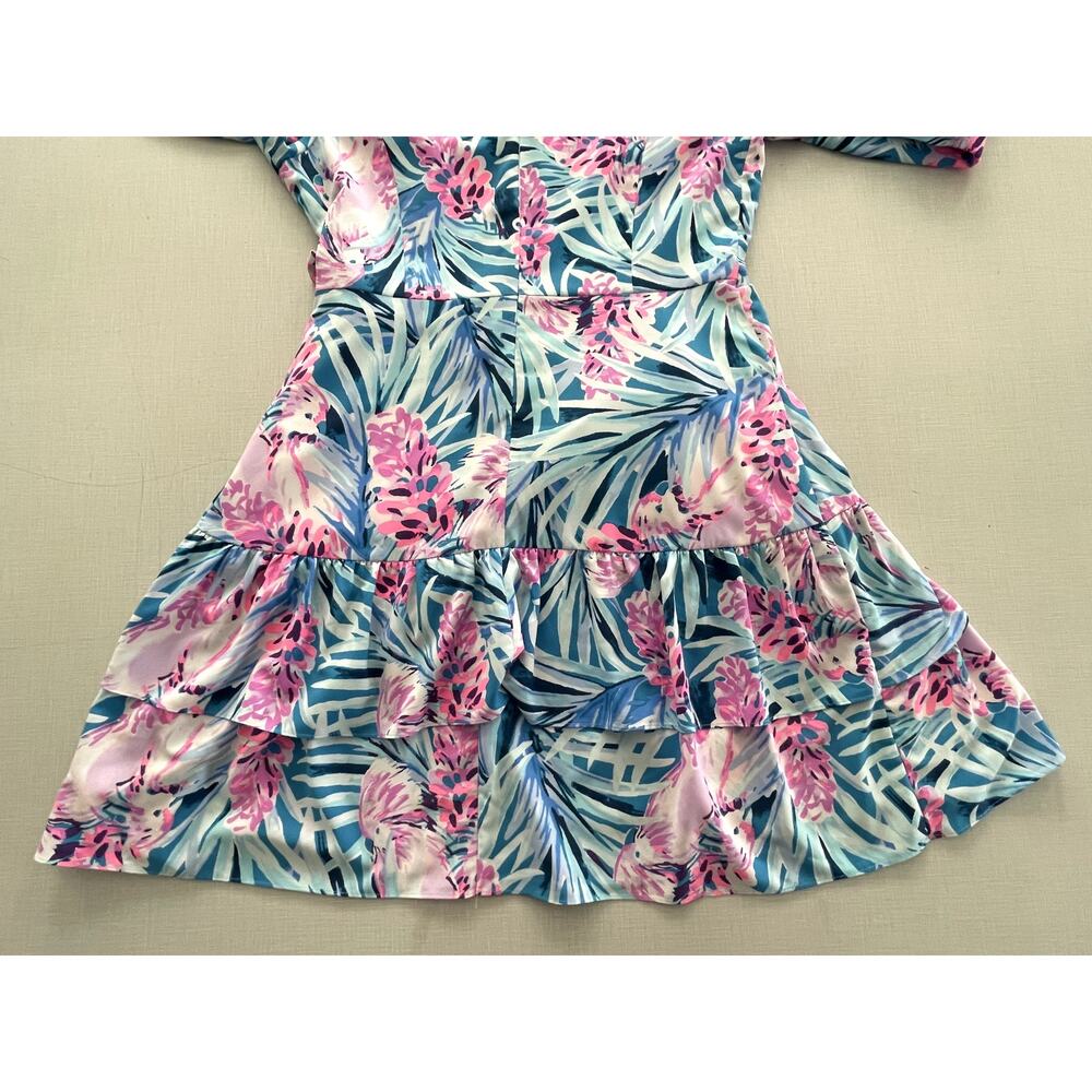 Lilly Pulitzer Size M Laeda Dress Blue Pink Mini Stretch Wedding Cocktail Ruffle - Picture 10 of 16